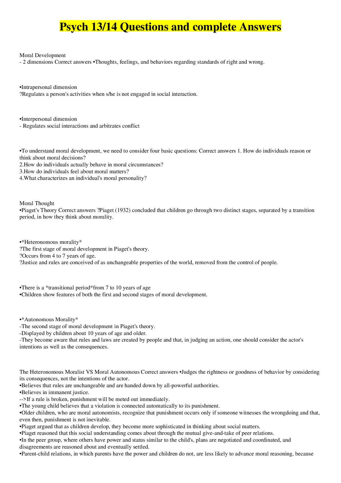 Preview image for Psych 13/14 Questions and complete Answers